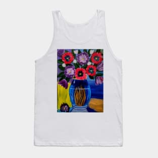 Beautiful flowers set against a colorblock background in a glass vase Tank Top